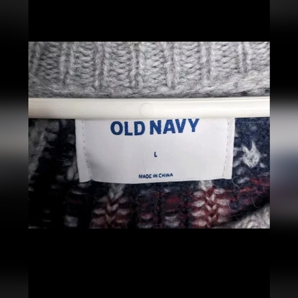 Old Navy Women's Large Sweater Balloon Sleeve Grey Fair Isle - Picture 5 of 7